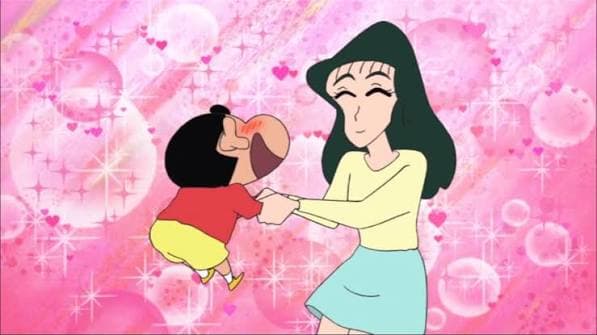 Shin-chan holding hands under sparkles